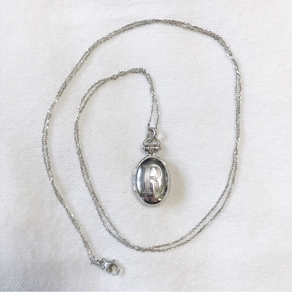 Monica Rich Kosann Sterling Silver Initial Locket Necklace “R”